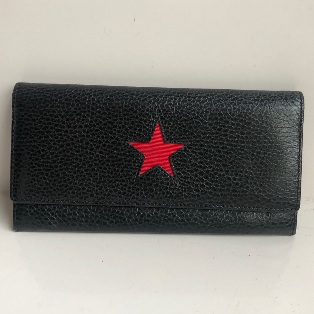 Shanghai Tang Black/Red Star Leather Wallet